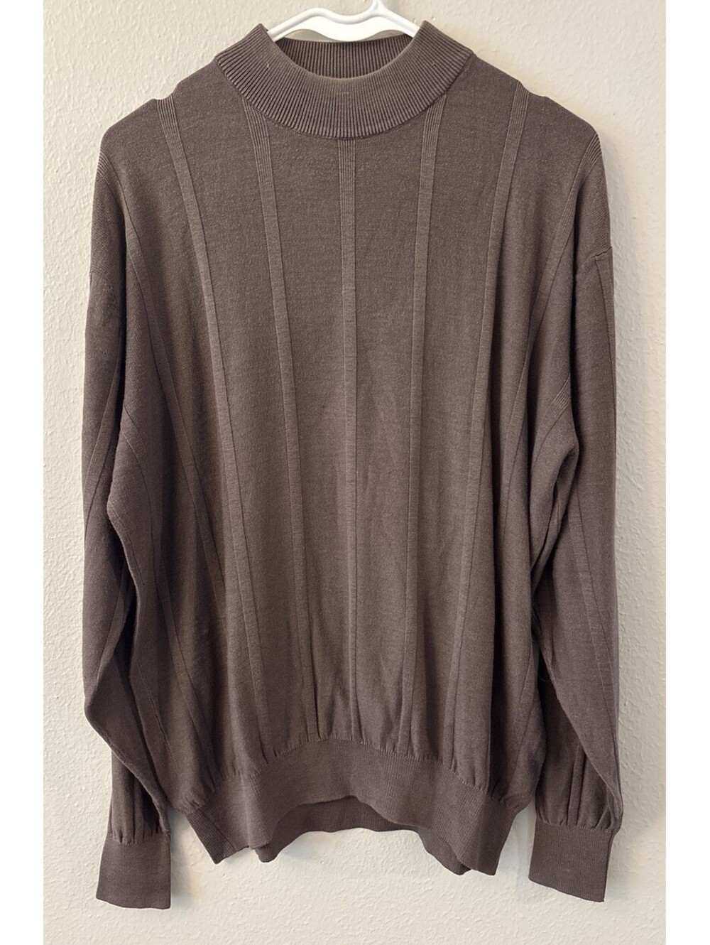 VaBene Men’s Brown Stripe Sweater Silk Cotton Blend Soft Knit Fall Large